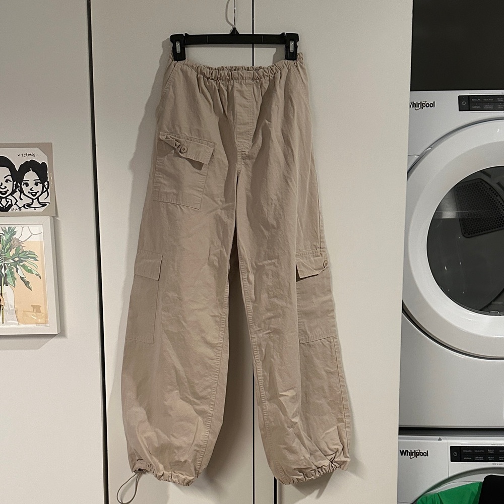 PacSun Beige Cargo Jogger Pants with Drawstring Ankles